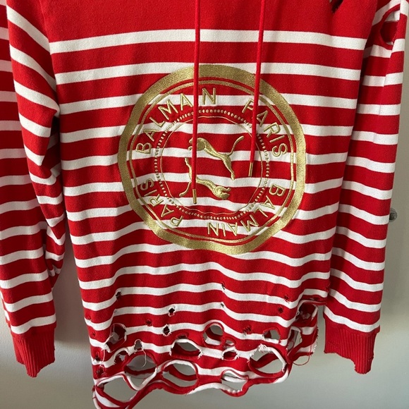 Balmain X Puma Red Distressed Hoodie - Picture 3 of 8